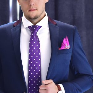 Fialová bodkovaná hodvábna kravata PURE LUXURY COLLECTION od RDB Royal