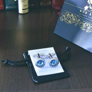 Luxusné kráľovské manžetové gombíky swarovski v modrom prevedení, strieborné