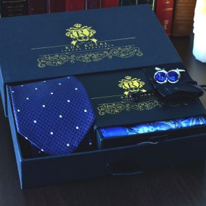 Luxusný pánsky darčekový set kravata vreckovka do saka manžetové gombíky swarovski