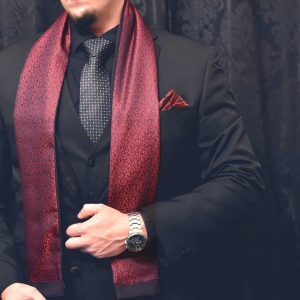pánsky formálny hodvábny červený floral šál do obleku