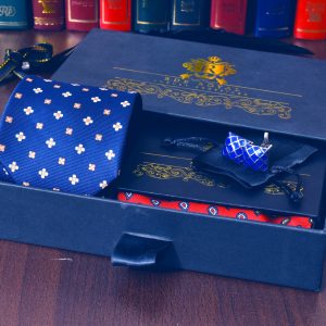 foulard modrá kravata kvetinový pánsky darčekový set