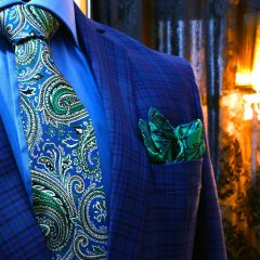 modry zeleny pansky darcekovy set s vreckovoku do saka gombíky Swarovski