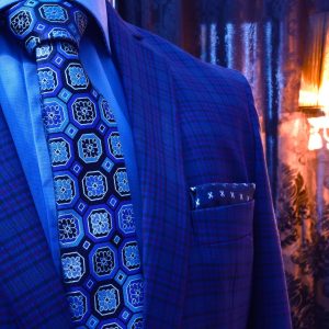 Modrý darčekový pánsky elegantný set Swarovski s vreckovkami do saka