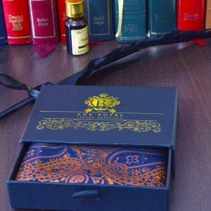 modro oranžová elegantná paisley vreckovka do saka