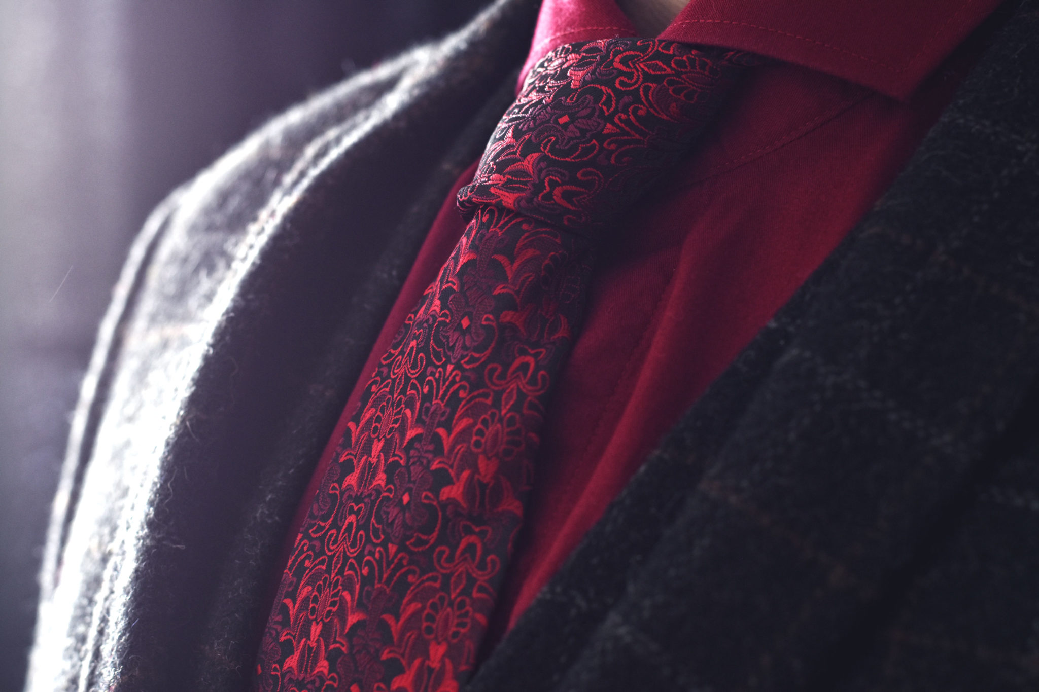 Black and red floral necktie