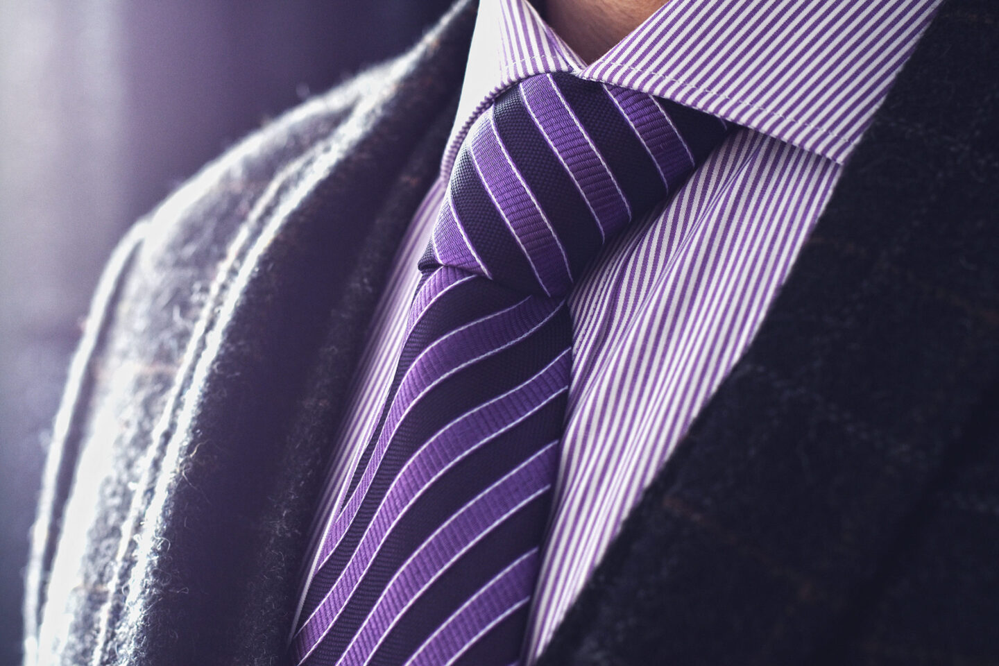 Ďalší pohľad: Silk Necktie, Striped, Purple and Black