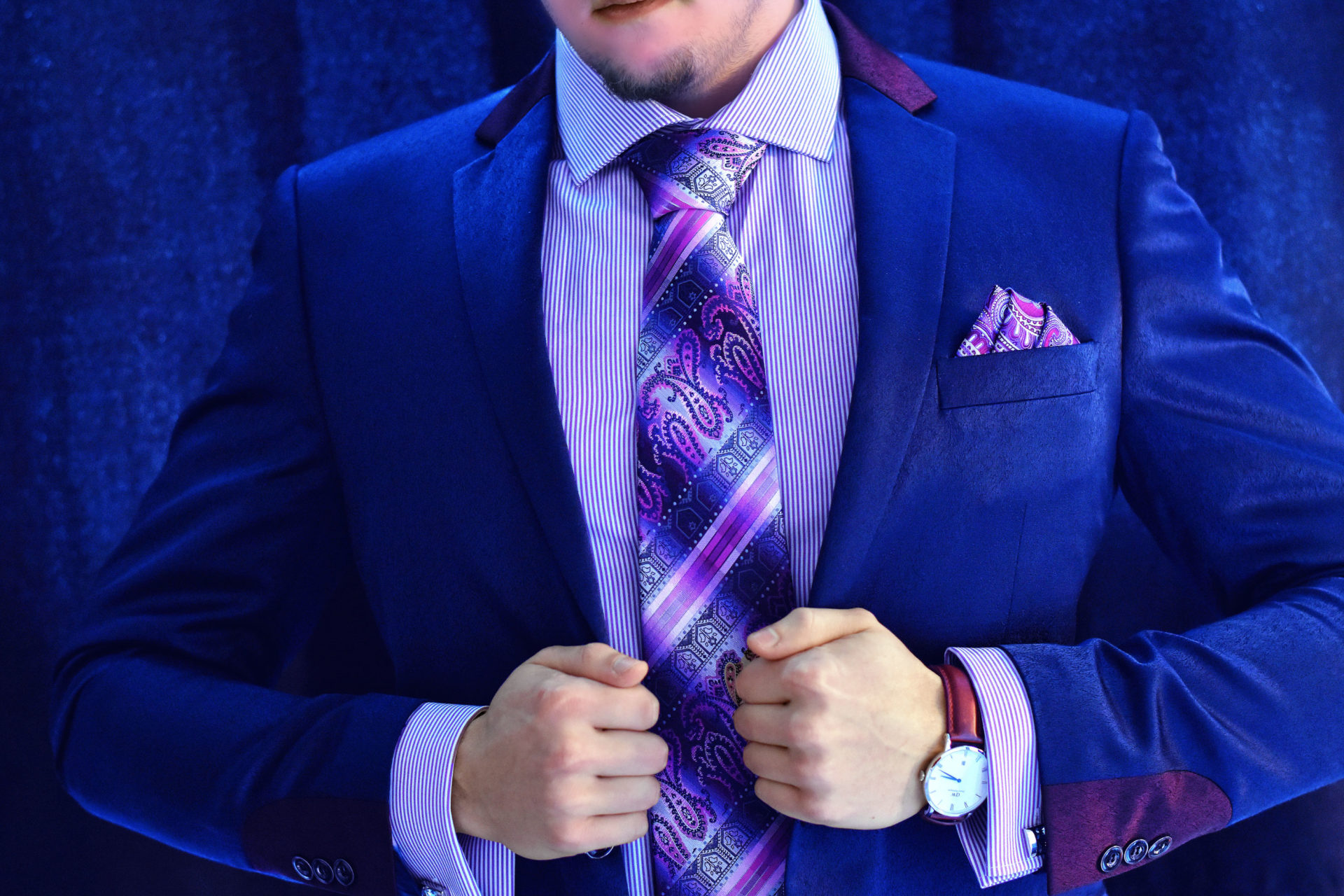 Purple silk paisley tie with decorations