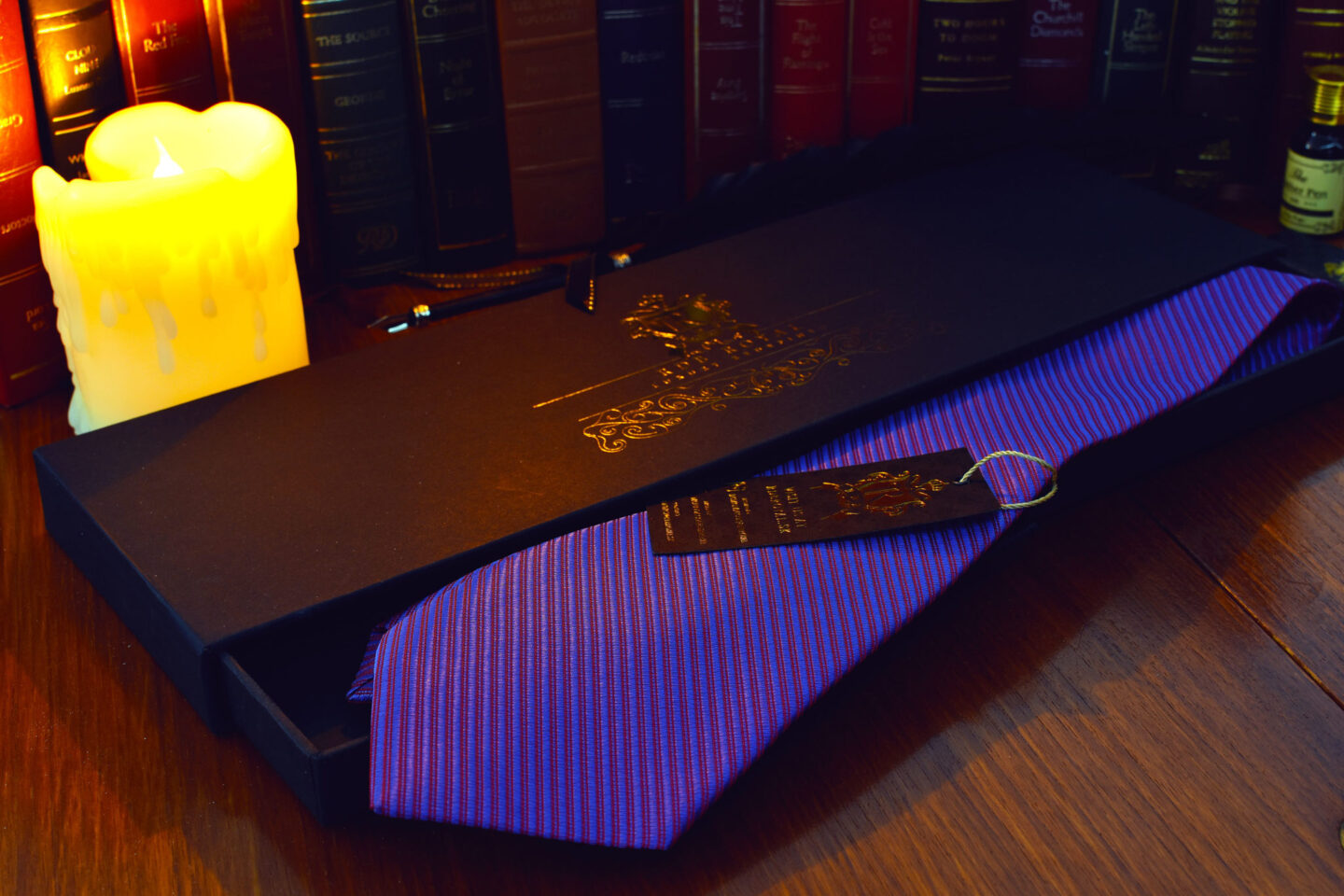 Purple silk handmade striped necktie