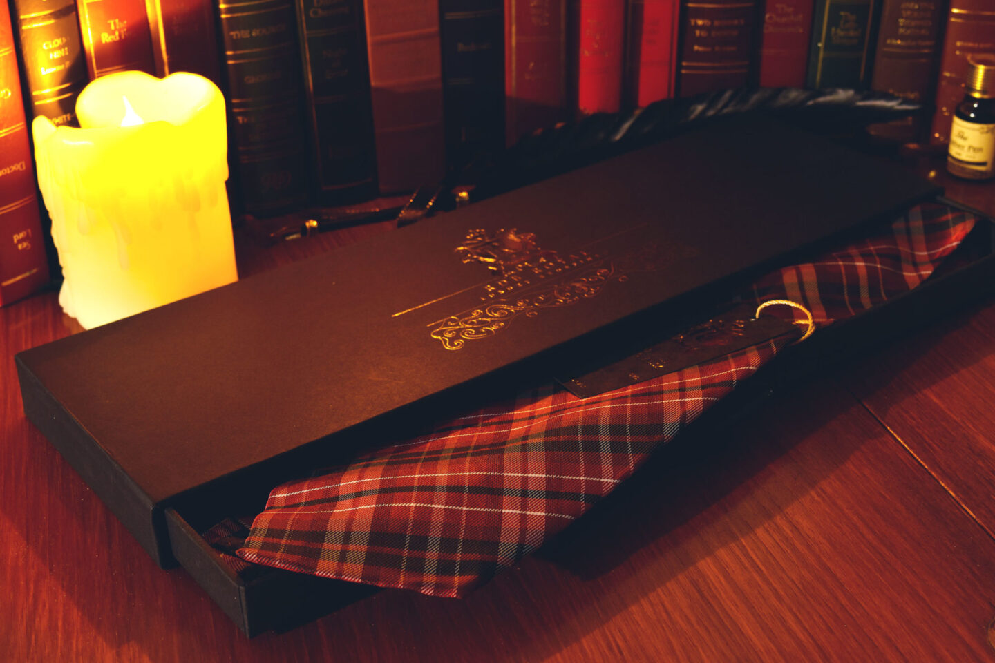 Black and red checked plaid necktie