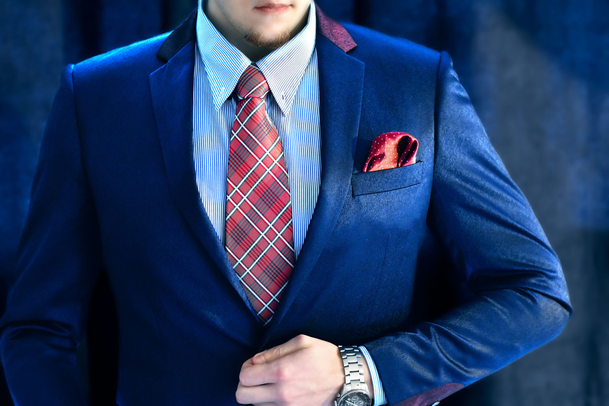 Red checkered plaid tie with white checked pattern