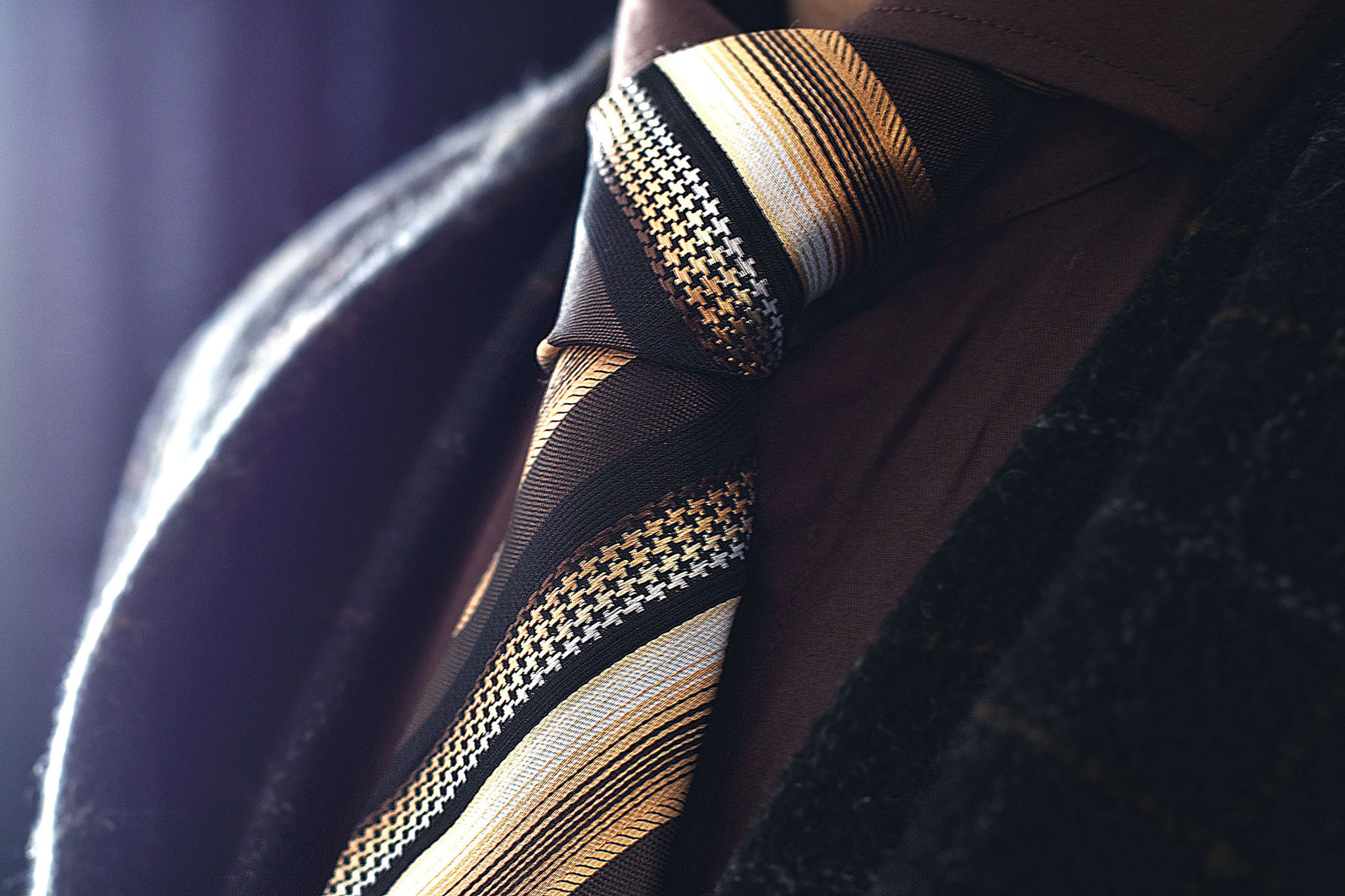 Brown, beige and creme silk striped tie