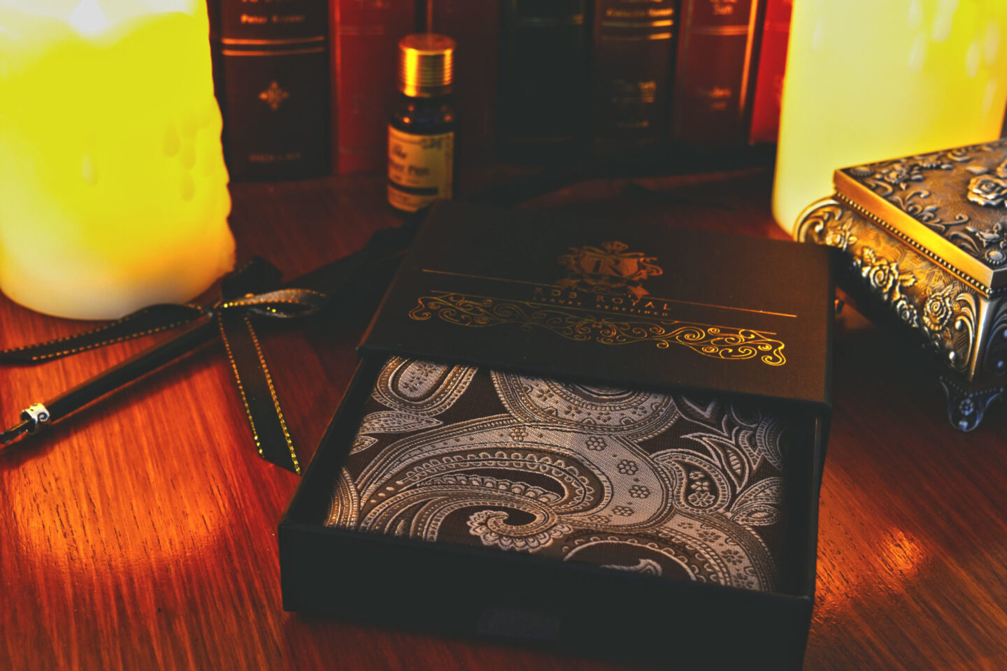 Elegant silk brown paisley pocket square handkerchief