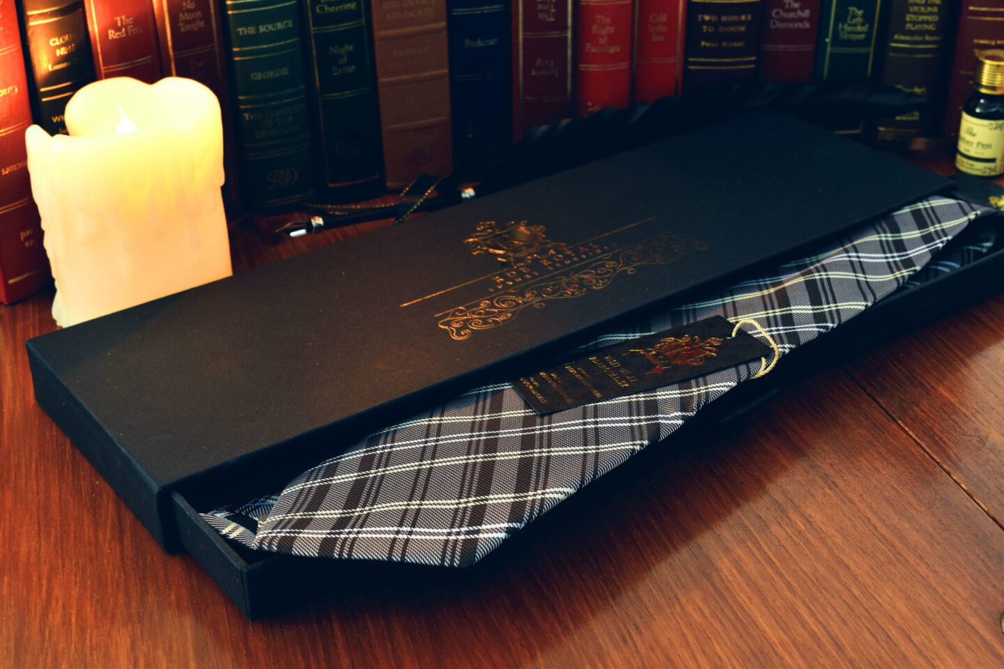 Brown and yellow plaid checkered necktie