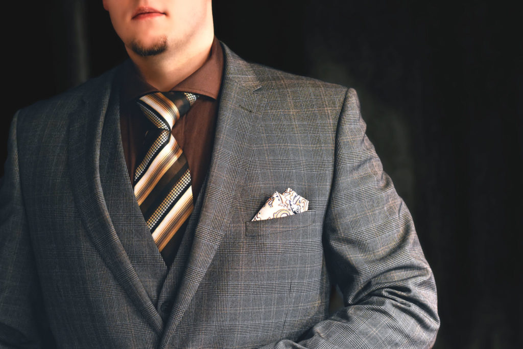 Brown, beige and creme silk striped tie