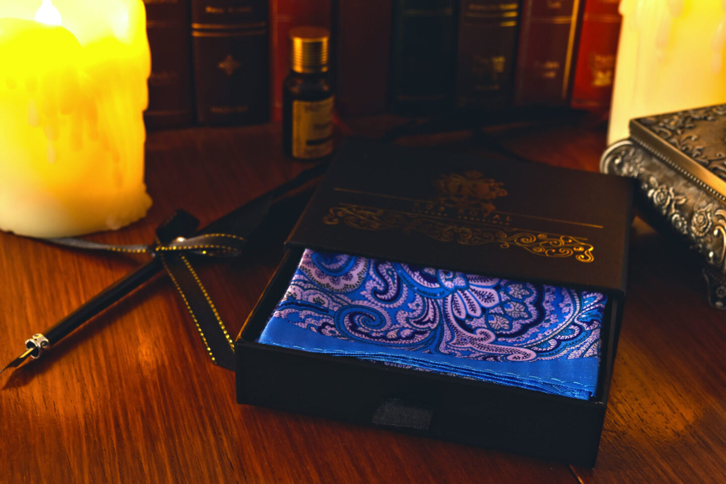 Blue paisley silk digitally printed handkerchief pocket square 