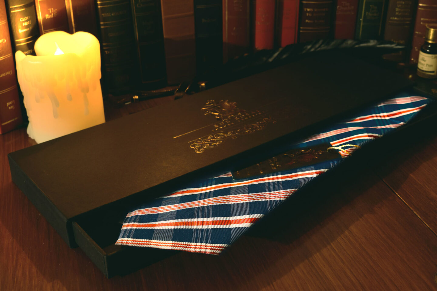 Striped blue and red necktie