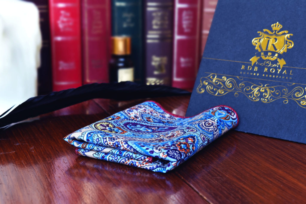 Detail produktu: Cotton Pocket Square, Paisley, Sky Blue