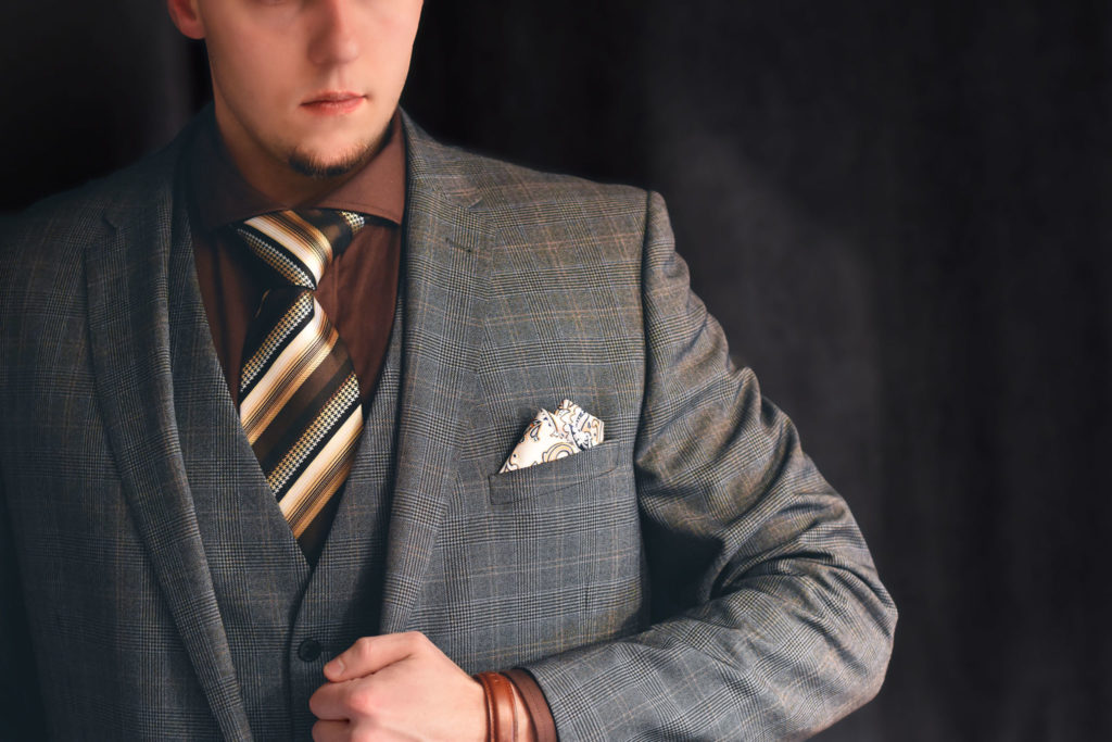 Brown, beige and creme silk striped tie