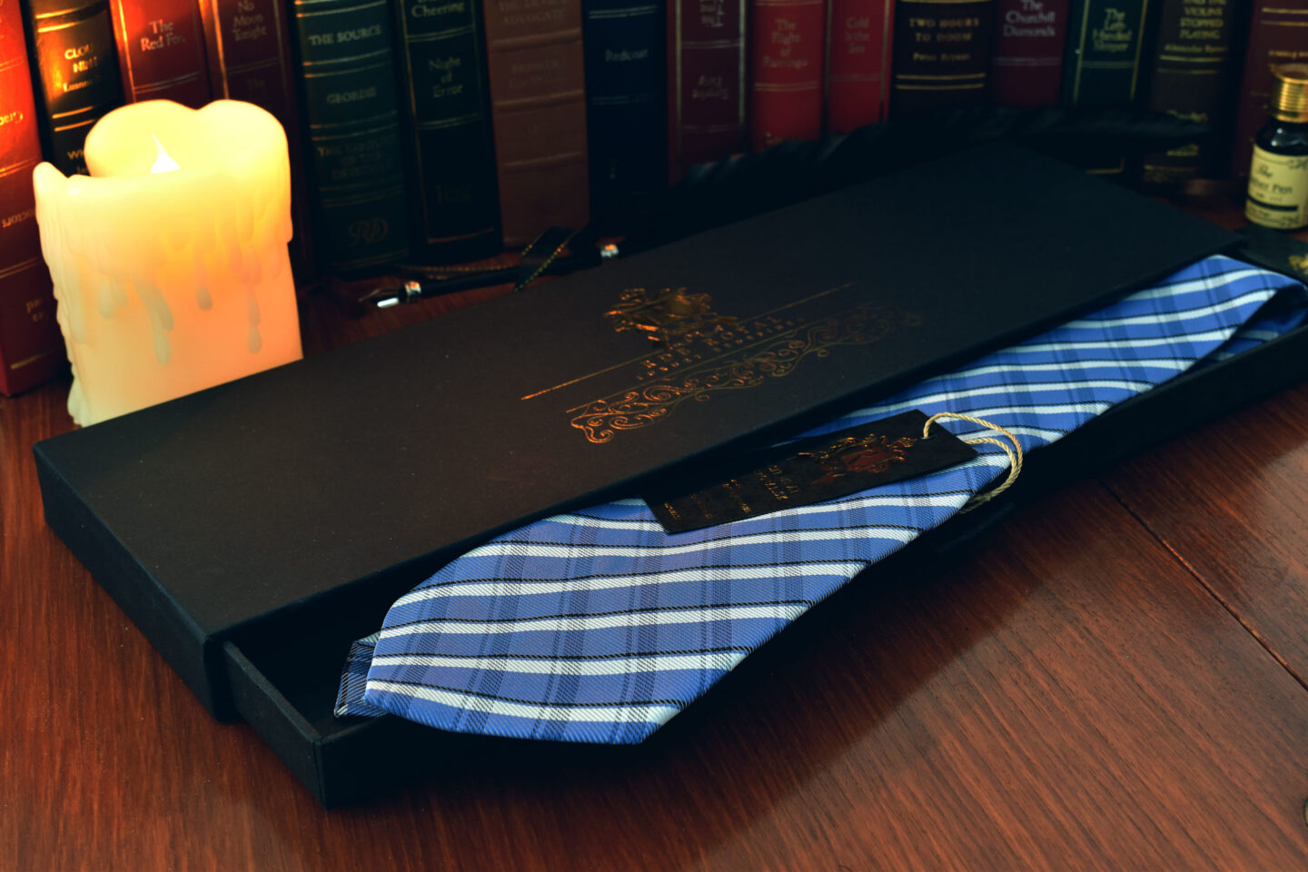 Luxurious sky blue checked plaid necktie