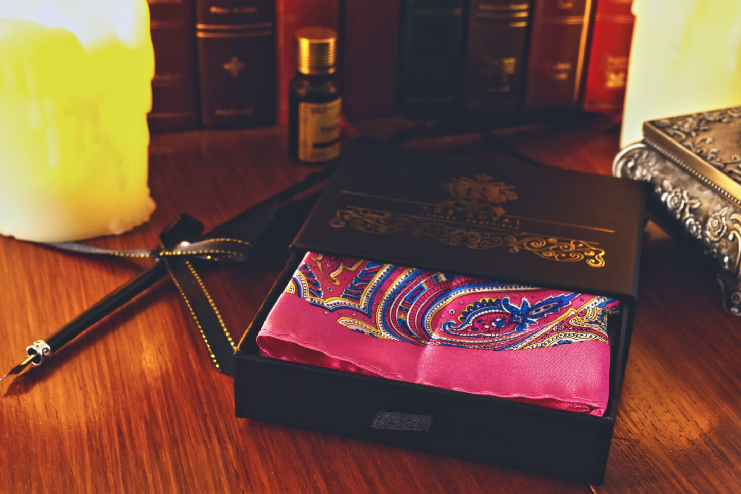 Paisley pink pocket square with contrast edges