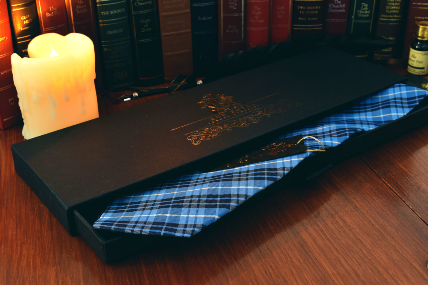 Sky blue checked plaid necktie