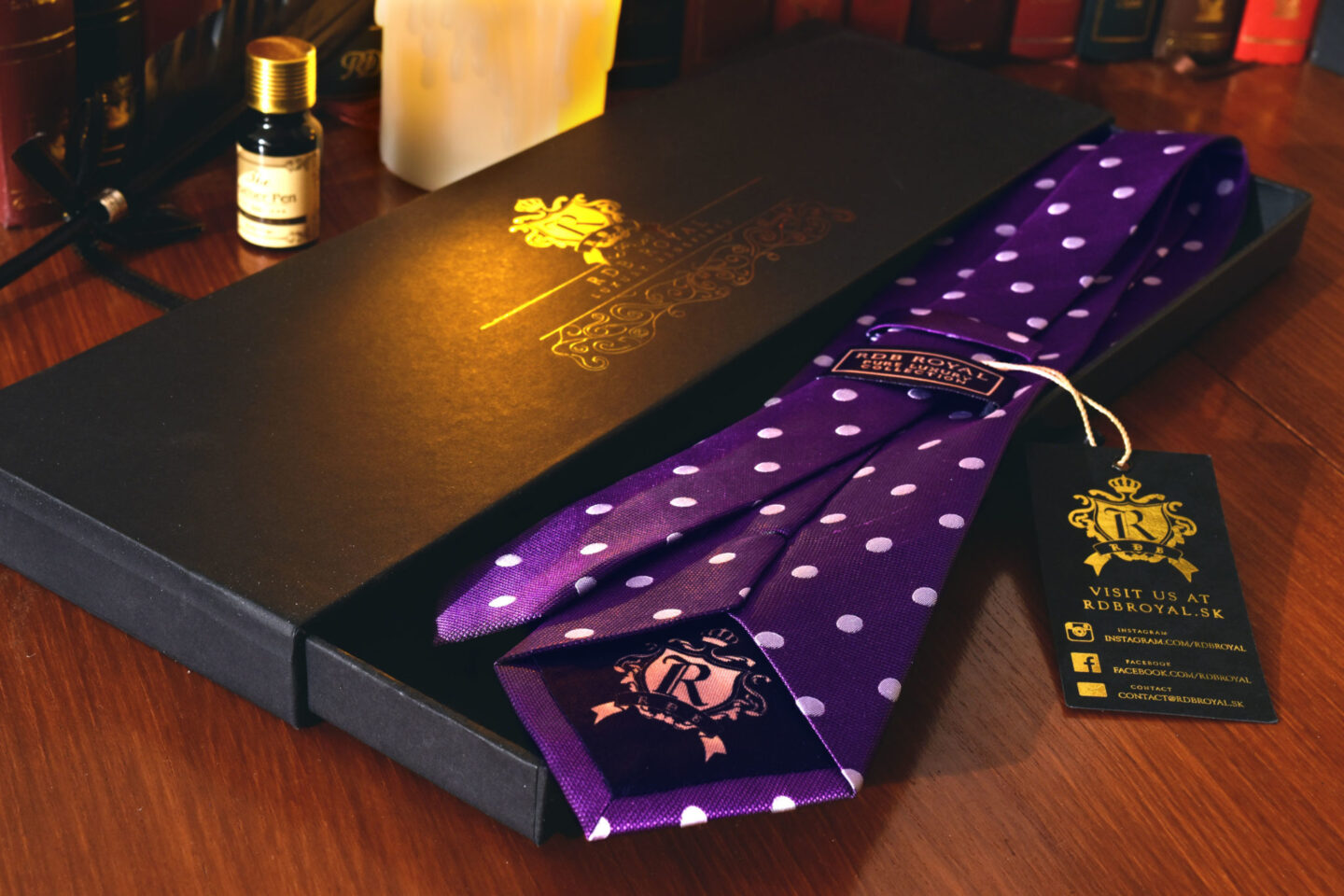 Silk purple polka dot tie pure luxury collection by RDB Royal 