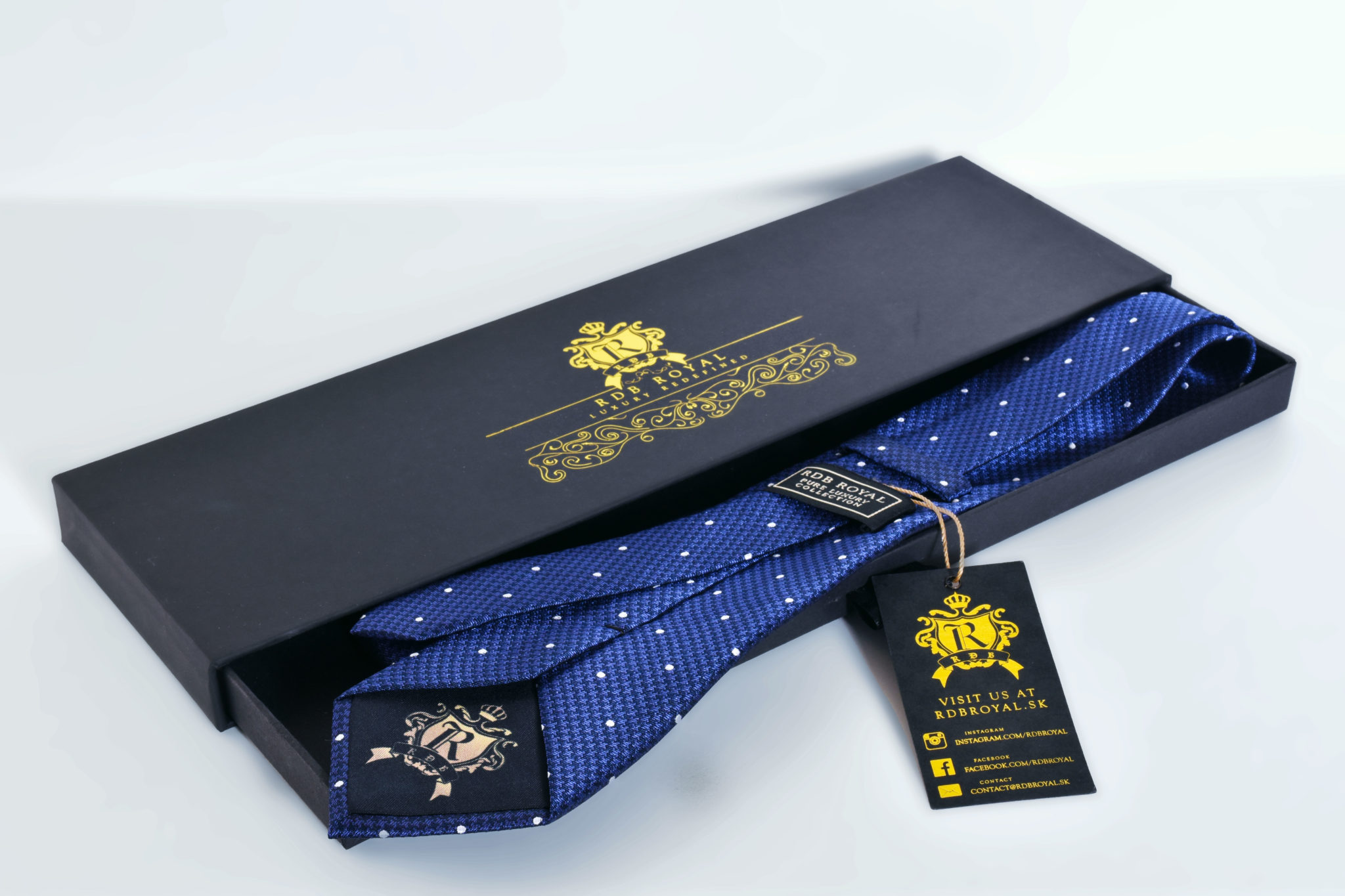 silk navy blue polka dot necktie pure luxury collection by RDB Royal