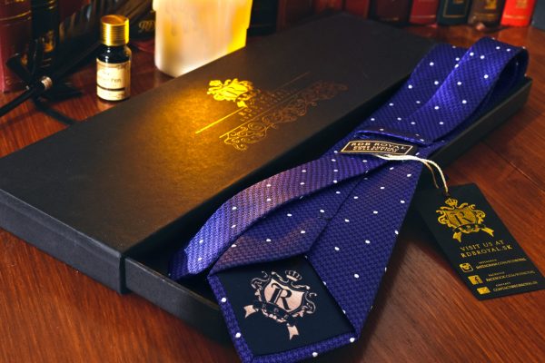 silk navy blue polka dot necktie pure luxury collection by RDB Royal