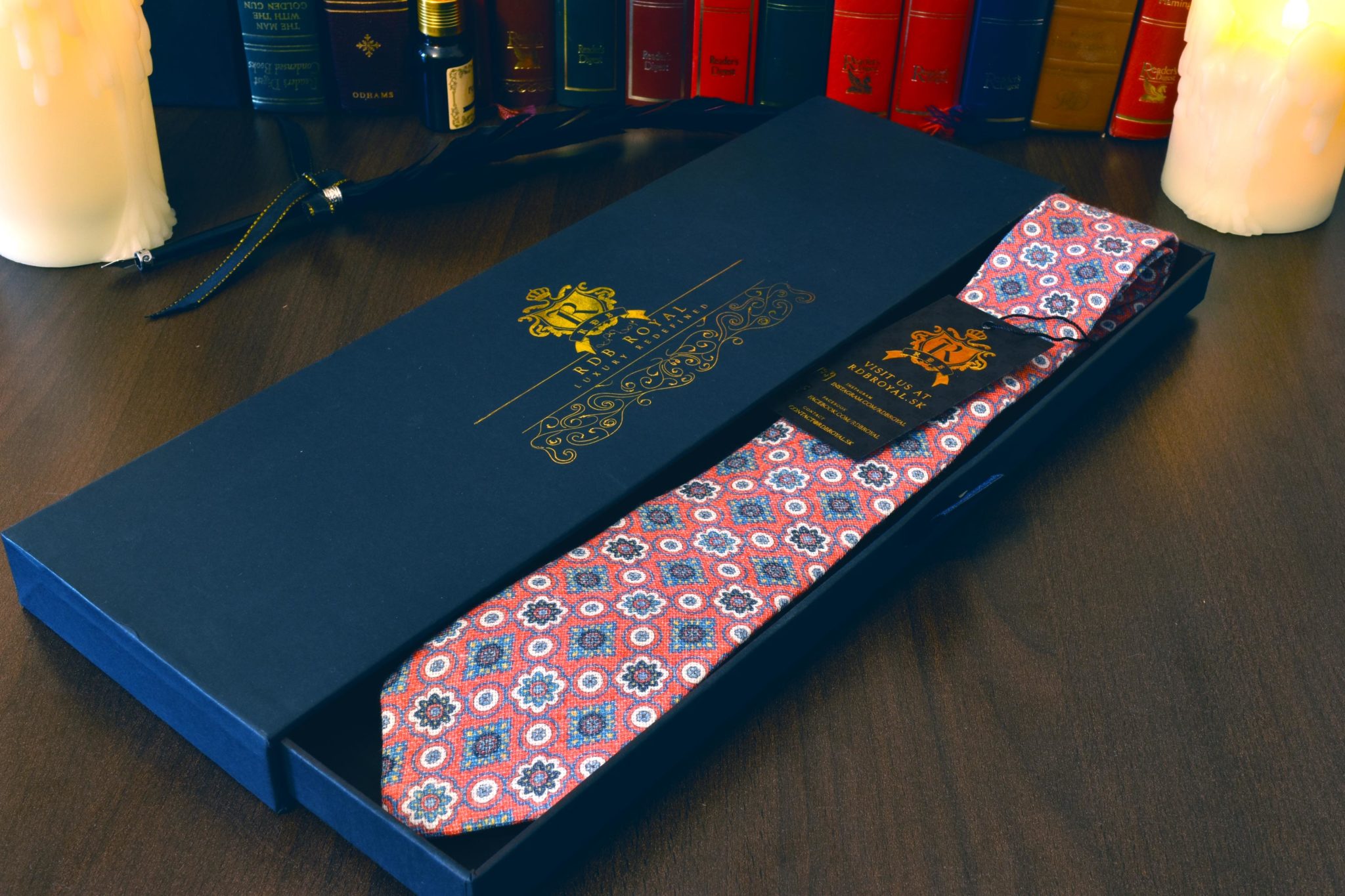 Bavlnená slim luxusná červená foulard kravata z prémiovej bavlny RDB Royal