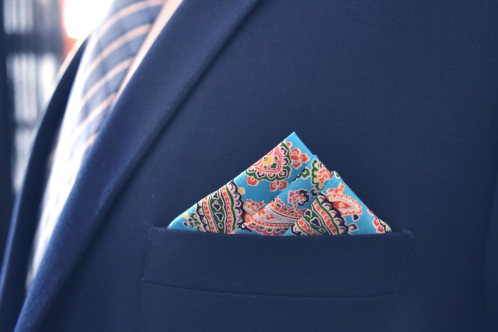 Detail produktu: Bavlnená Vreckovka Do Saka, Paisley, Nebesky Modrá