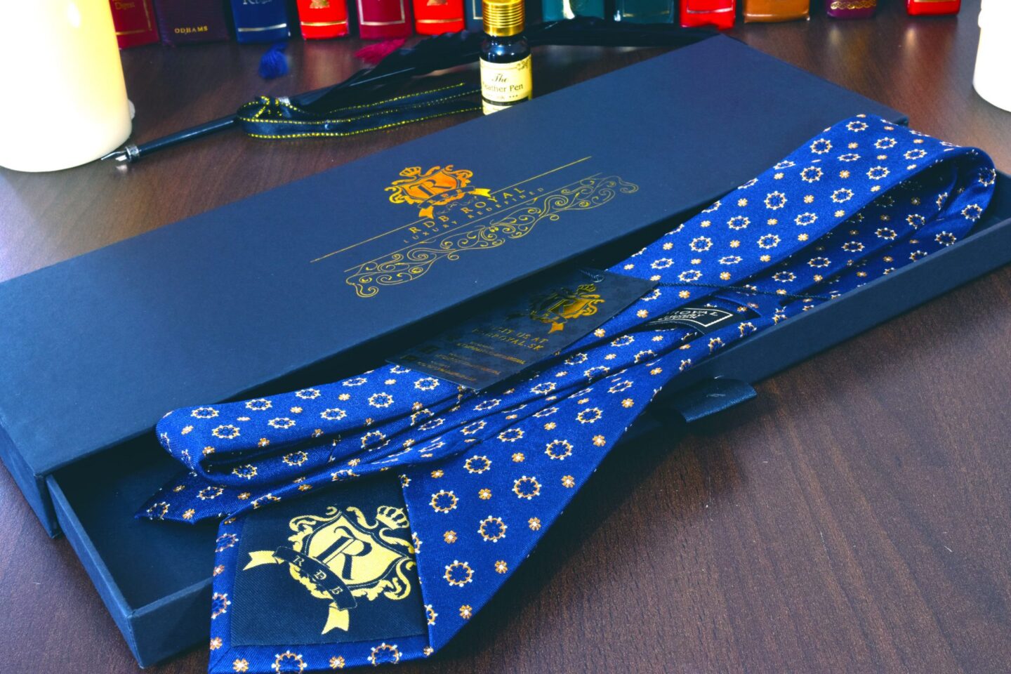 modrá floral foulard pánska hodvábna luxusná kravata Pure Luxury Collection