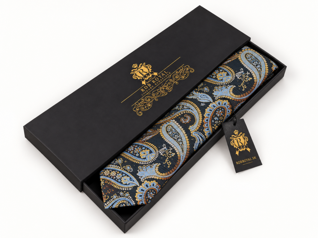 Detail produktu: Hodvábna Kravata, Čierno-Zlatá, Paisley