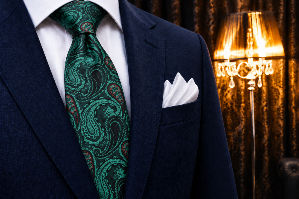 Detail produktu: Hodvábna kravata so zeleným paisley vzorom