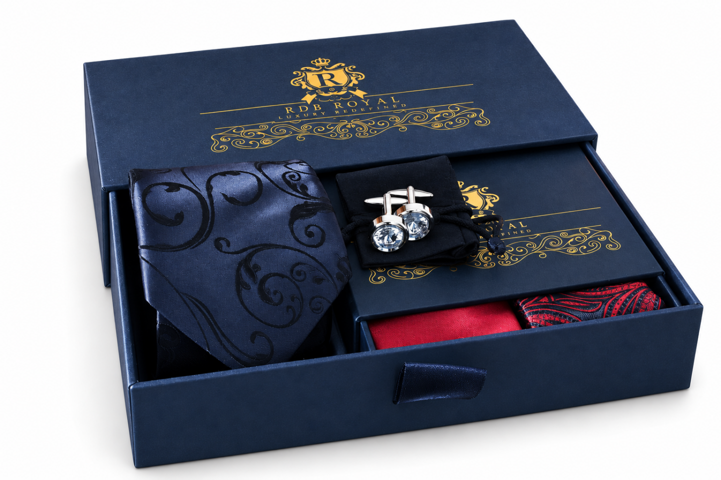 Darčekový Pánsky Set – Čierno-červený Paisley, Crown Collection & Swarovski