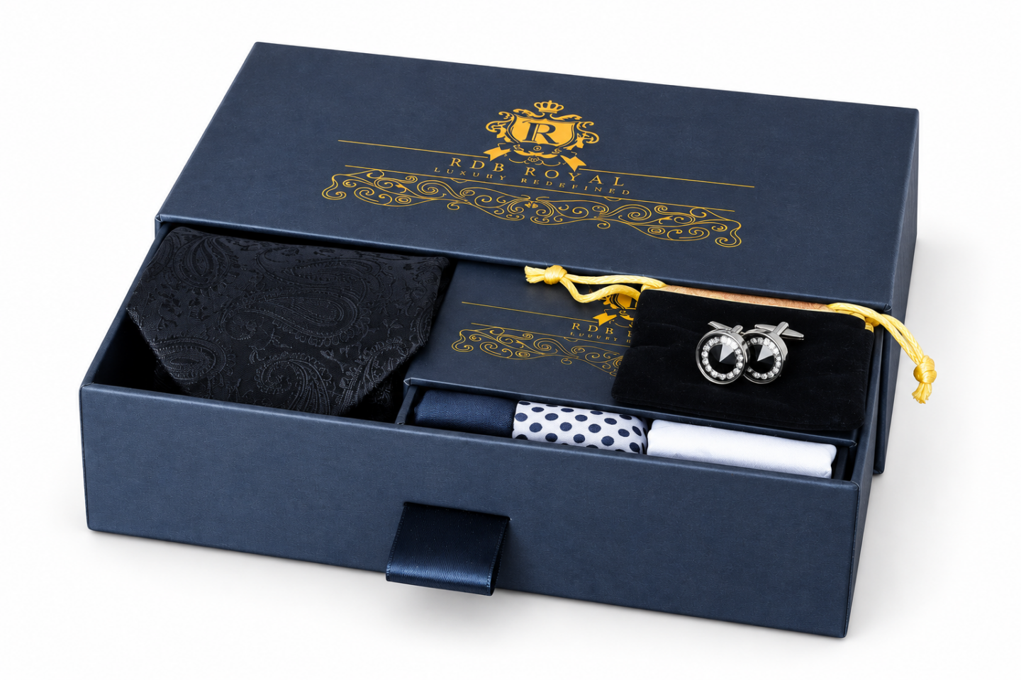 Darčekový Pánsky Set – Čierny Paisley, Gentleman & Swarovski